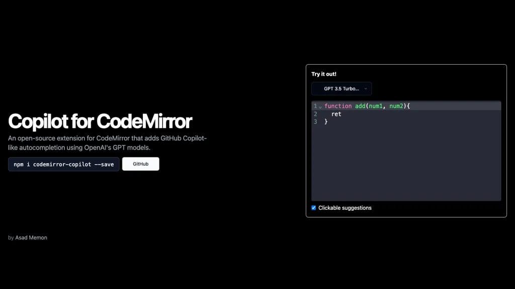 Copilot for CodeMirror reviews, Copilot for CodeMirror pricing and alternatives
