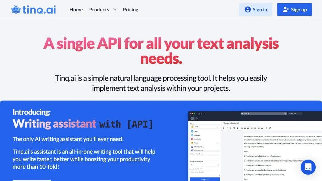 Tinq.ai – NLP API reviews, Tinq.ai – NLP API pricing and alternatives
