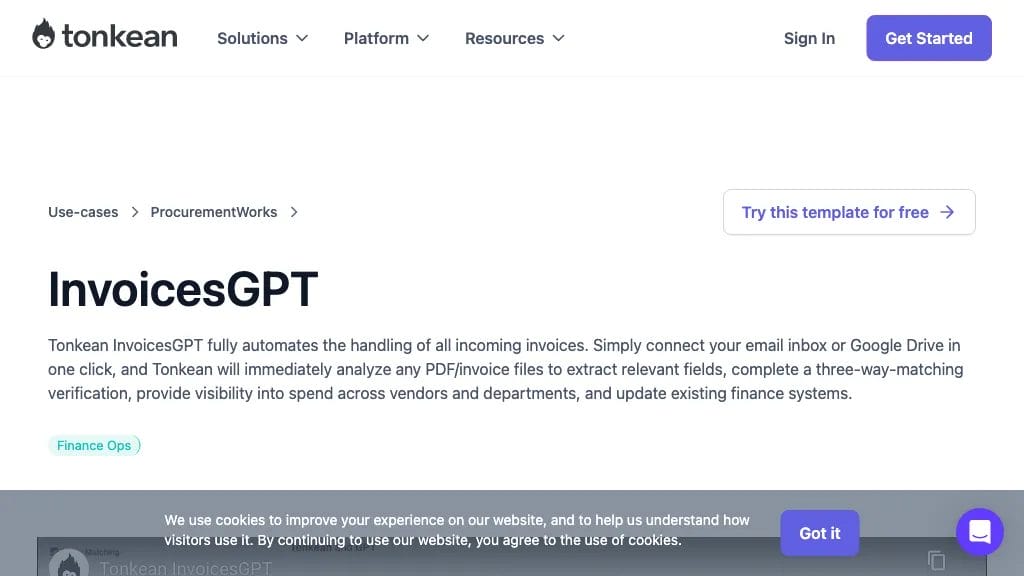 Tonkean InvoicesGPT reviews, Tonkean InvoicesGPT pricing and alternatives
